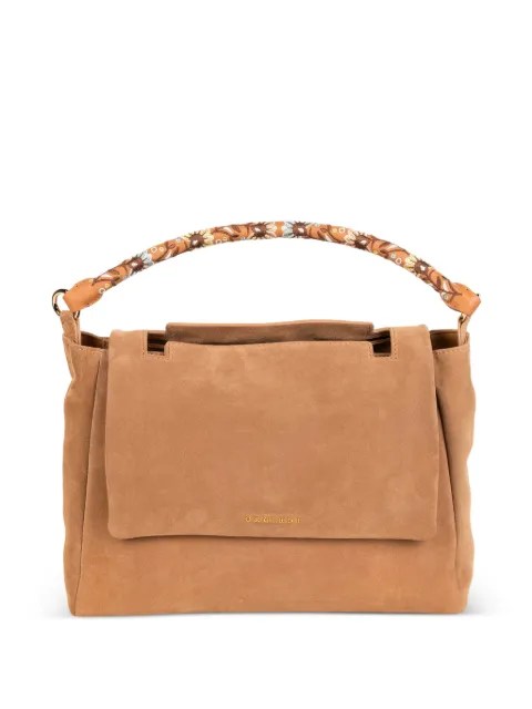 Orciani Sveva embroidered-handle suede shoulder bag