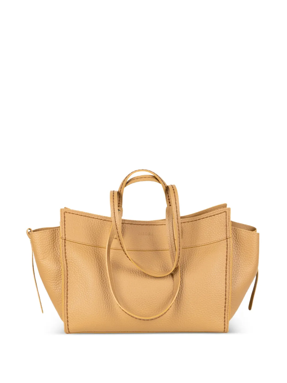 VISONA` pebbled-leather contrast-stitched tote bag - Toni neutri