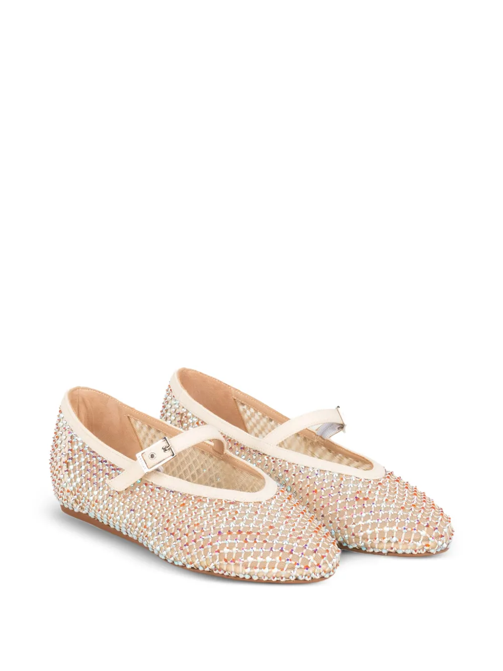 Le Silla Gilda crystal-embellished mesh ballet flats Beige
