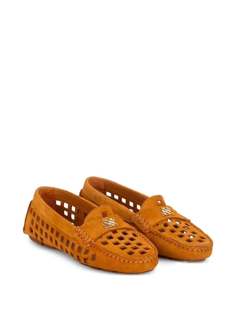 Casadei Maxisuede perforated leather loafers Beige
