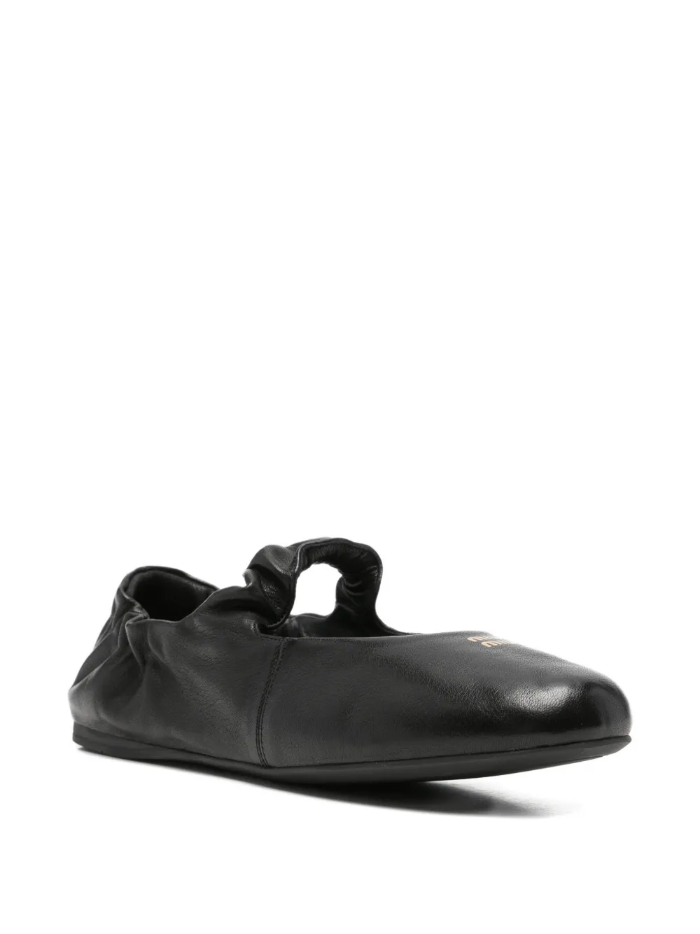 Miu ruched leather ballet flats Zwart