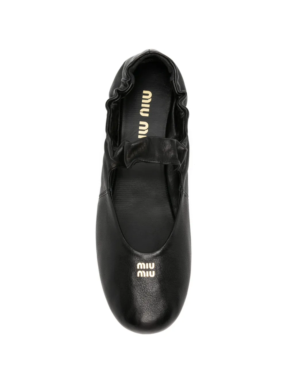 Miu ruched leather ballet flats Zwart