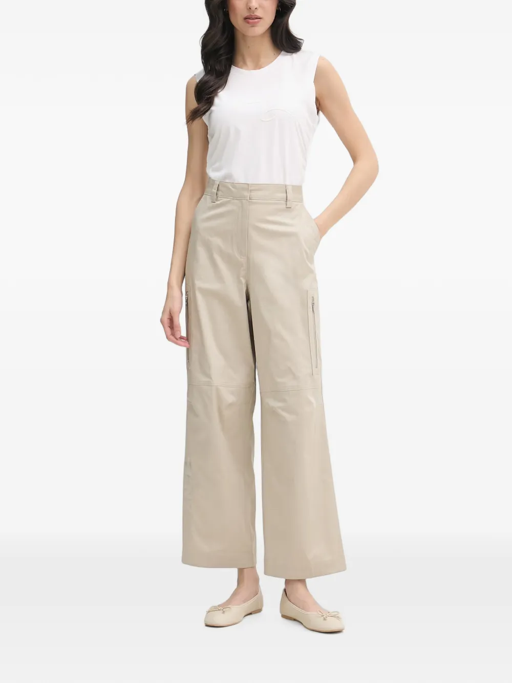 DKNY Broek met geborduurd logo Beige