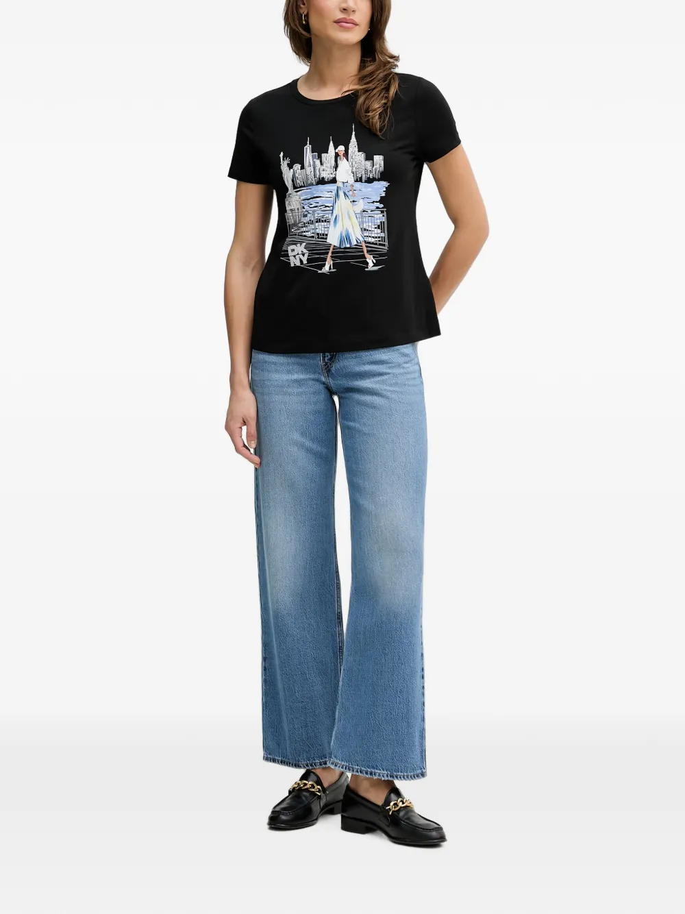 DKNY Statue of Liberty T-shirt met grafische print Zwart