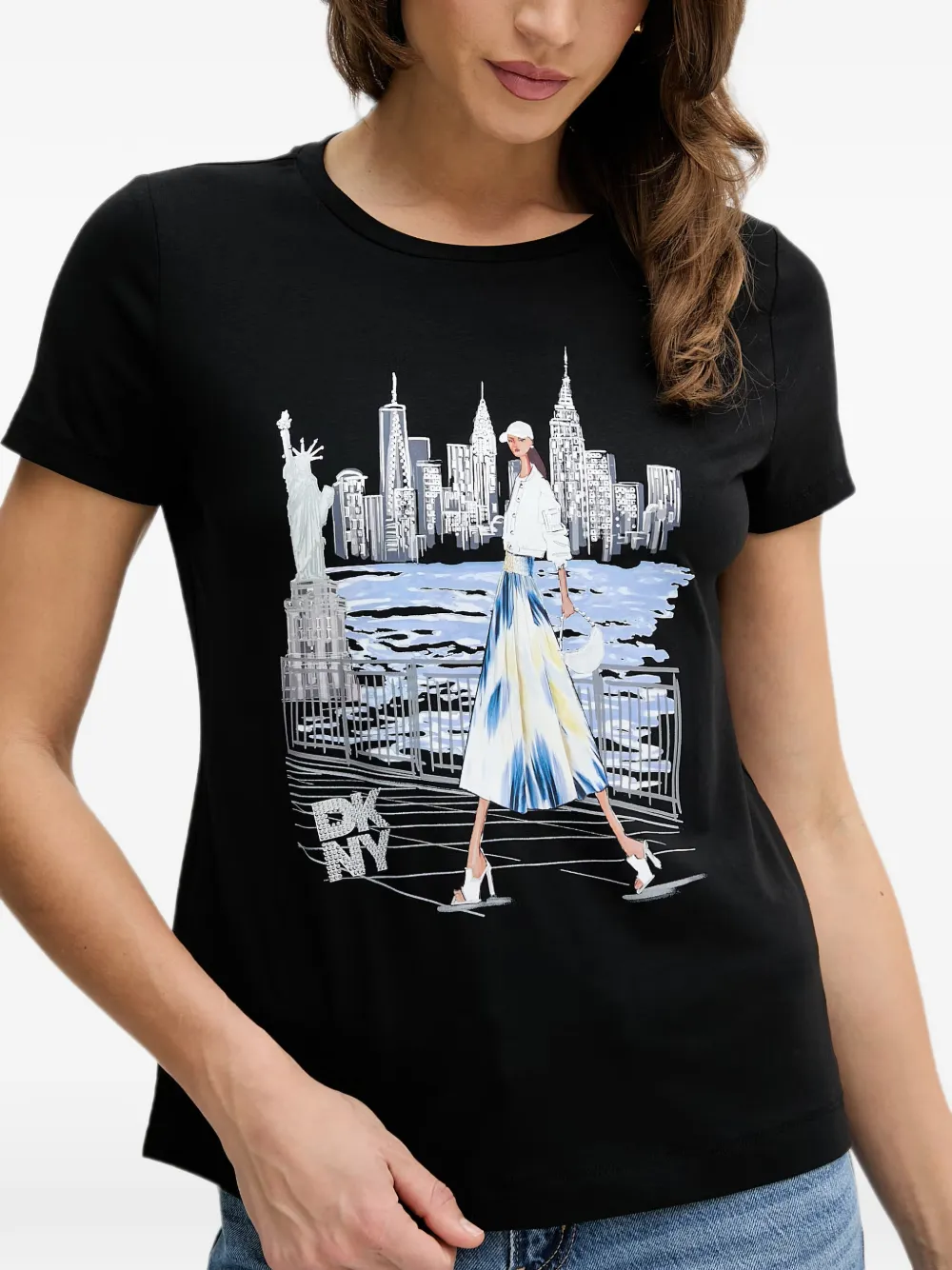 DKNY Statue of Liberty T-shirt met grafische print Zwart