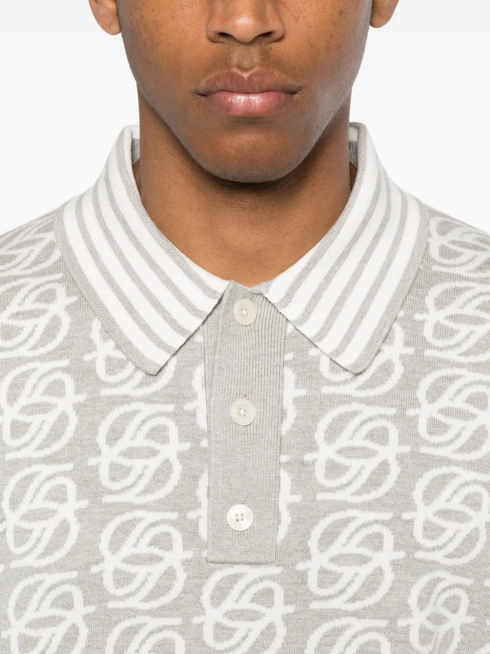 Drôle De Monsieur Poloshirt met monogram-print en gestreepte afwerking Grijs