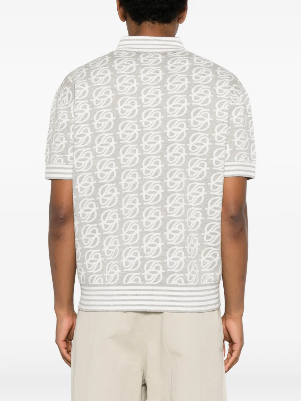 Drôle De Monsieur Poloshirt met monogram-print en gestreepte afwerking Grijs