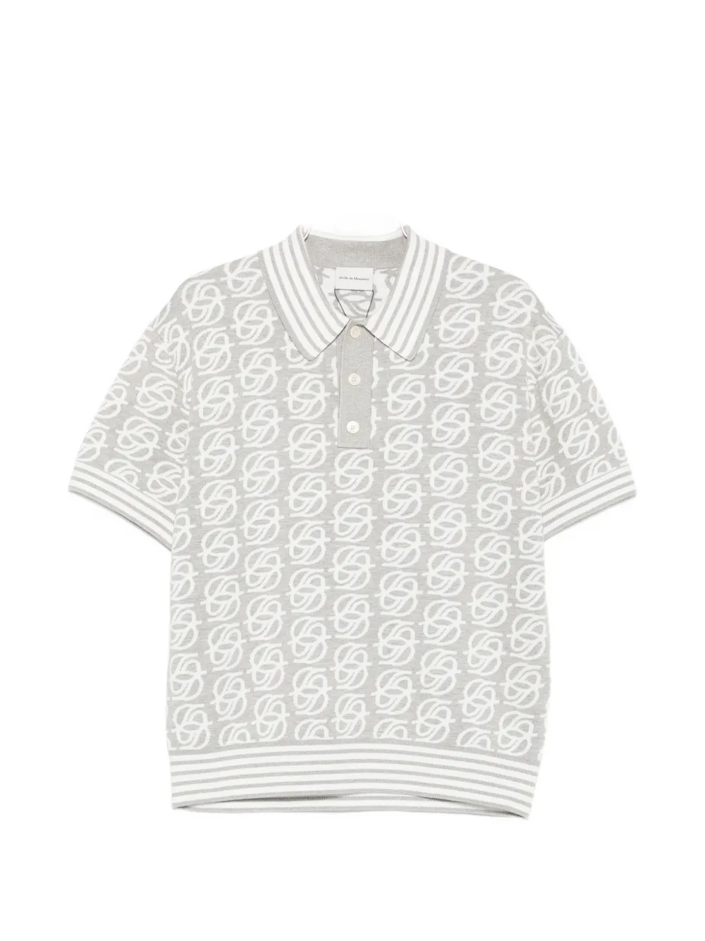 Drôle De Monsieur monogram-knit striped-trim polo shirt - Grau
