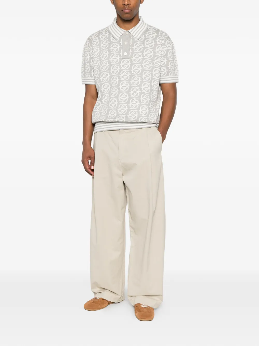 Drôle De Monsieur Poloshirt met monogram-print en gestreepte afwerking Grijs