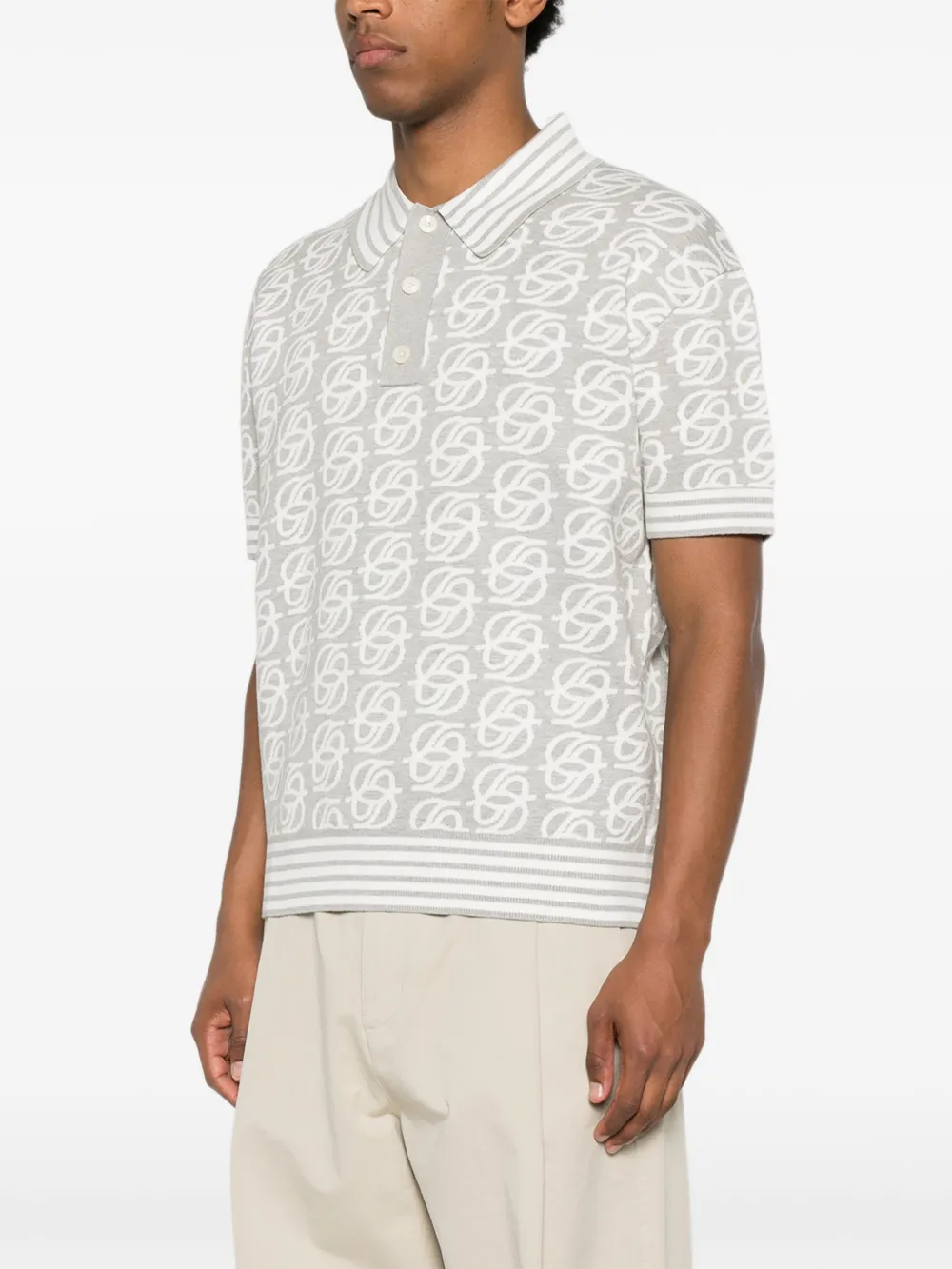 Drôle De Monsieur Poloshirt met monogram-print en gestreepte afwerking Grijs