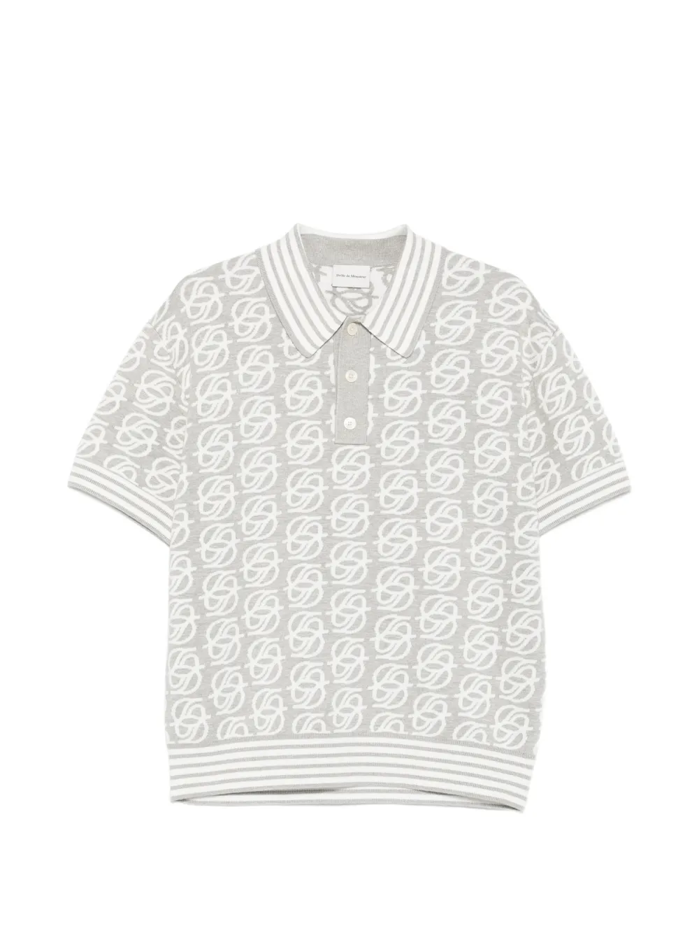 Drôle De Monsieur monogram-knit striped-trim polo shirt - Grigio