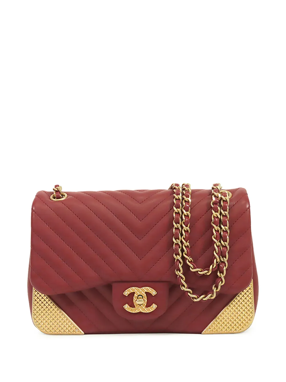 CHANEL Pre-Owned 2018 Mini Chevron Calfskin Rock The Corner Flap crossbody bag - Red