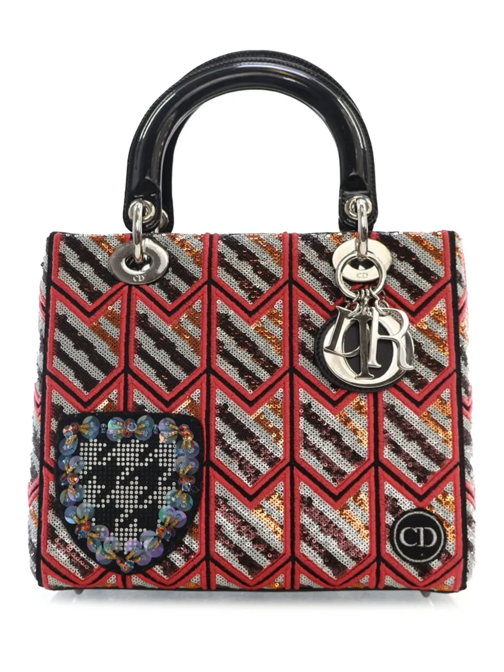 Christian Dior Pre-Owned 2015 Medium Patent Sequin Embroidered Lady Dior satchel - Rosa