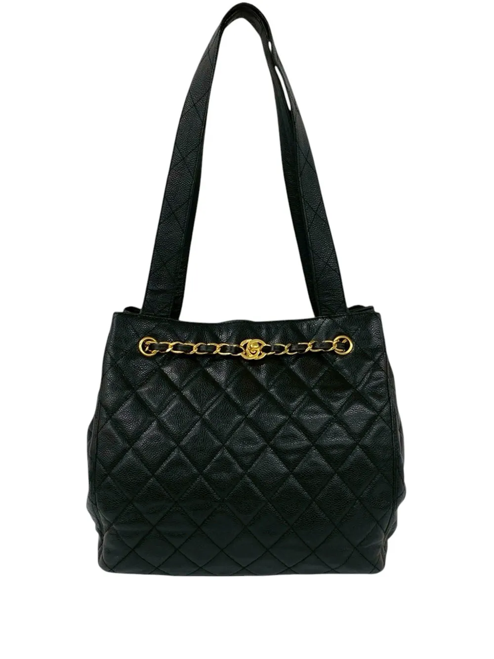 CHANEL Pre-Owned 1996-1997 CC Quilted Caviar Chain Drawstring tote bag - Black