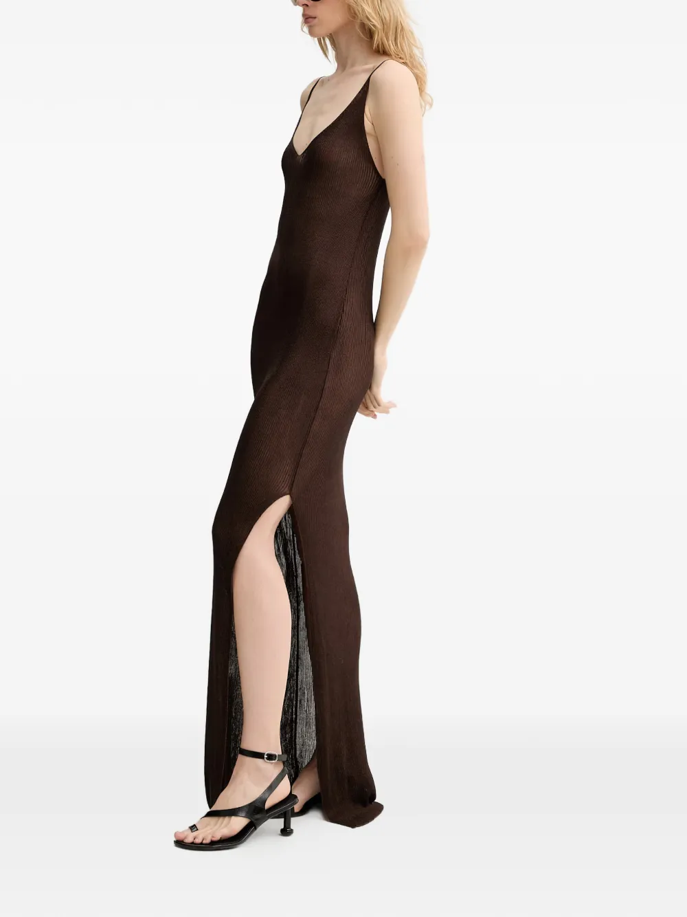 Gestuz Ribgebreide jurk met metallic-effect Bruin