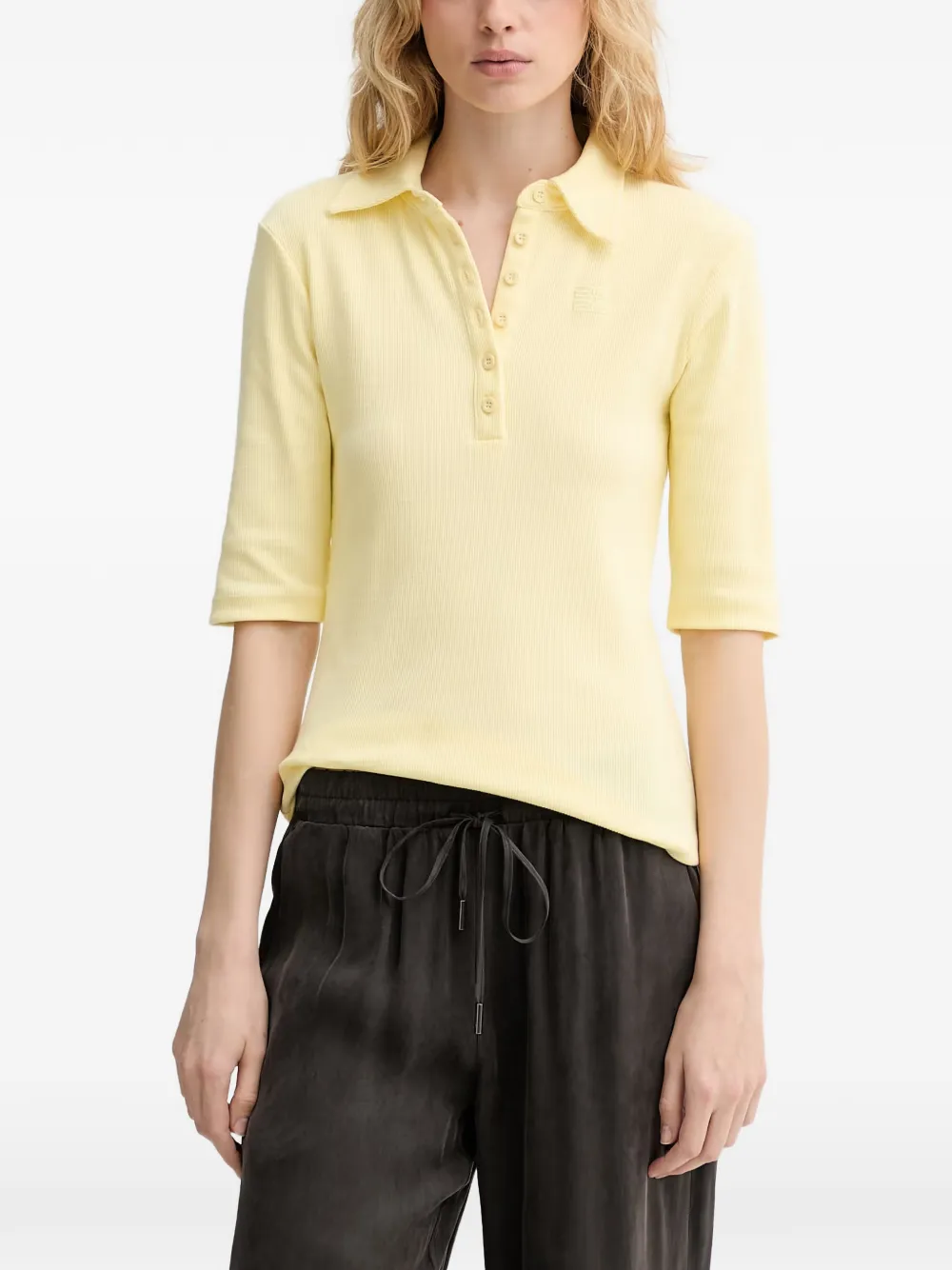 Gestuz GZdrew ribbed elbow-sleeve polo shirt - Gelb