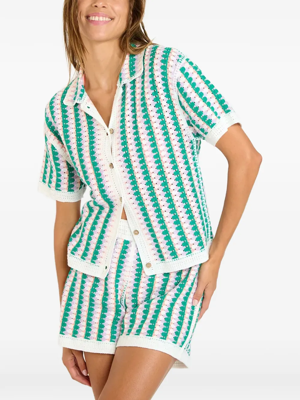 BANANA MOON Avila crochet-knit striped shirt - Weiß