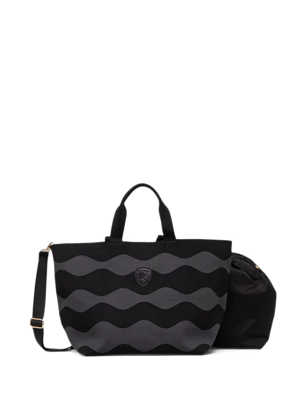 Blauer wave-pattern logo-patch tote bag Zwart