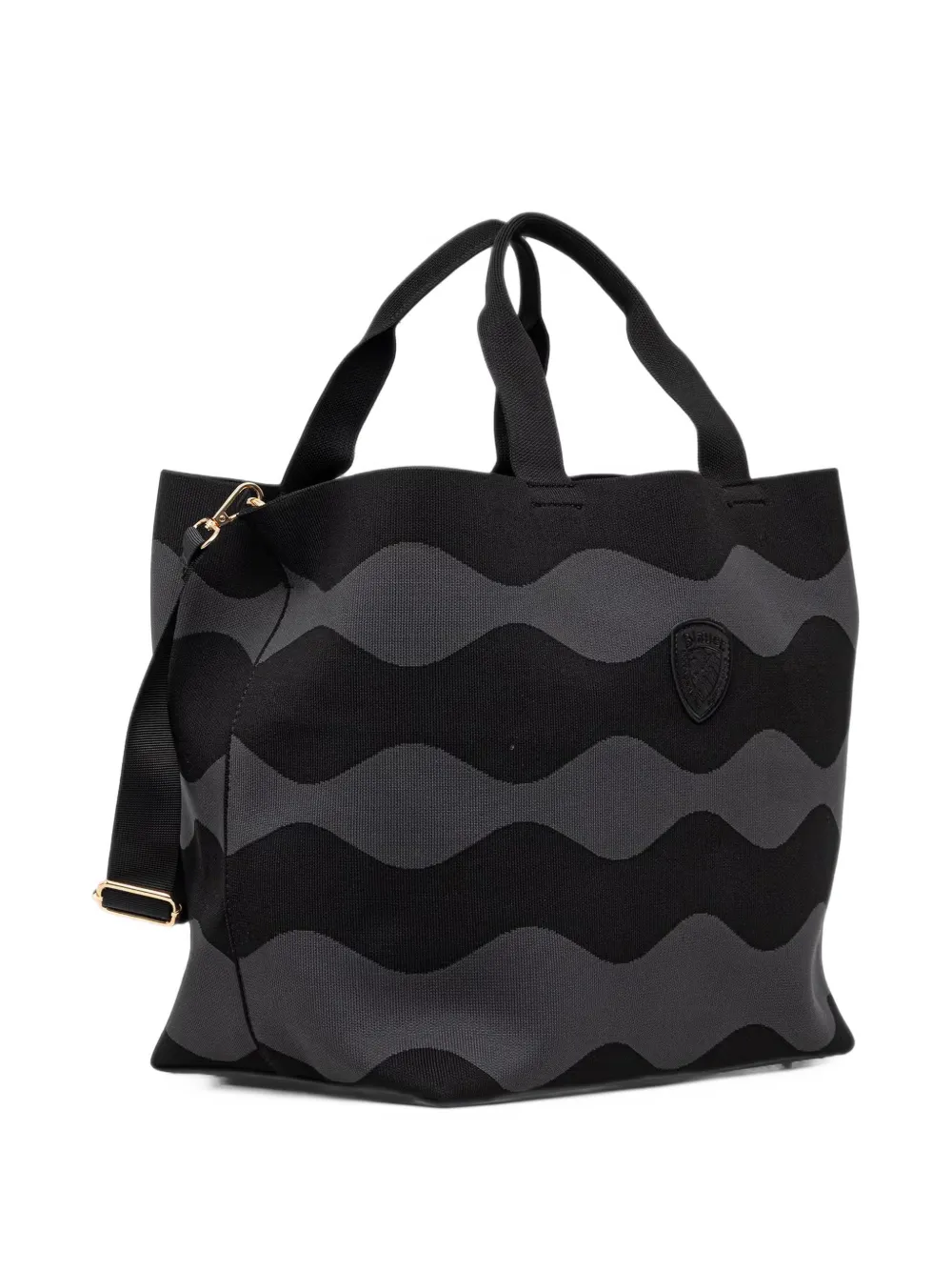 Blauer wave-pattern logo-patch tote bag Zwart