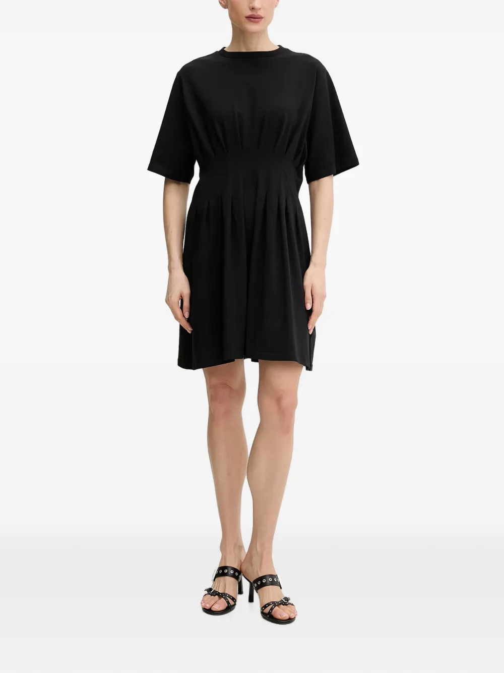 Gestuz GZinez pleated-waist short-sleeve mini dress - Nero