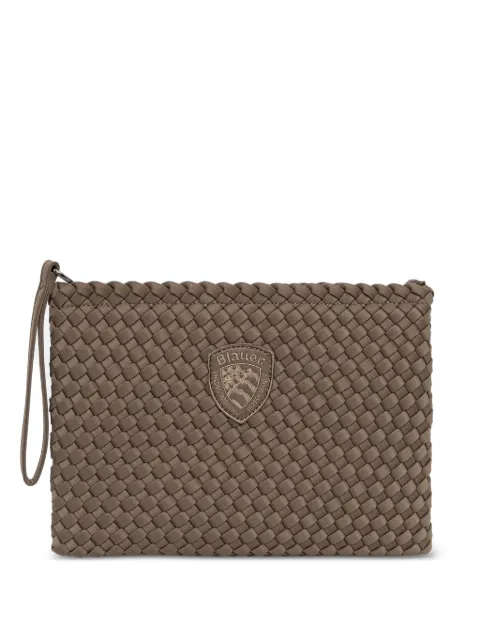 Blauer woven logo-patch clutch bag
