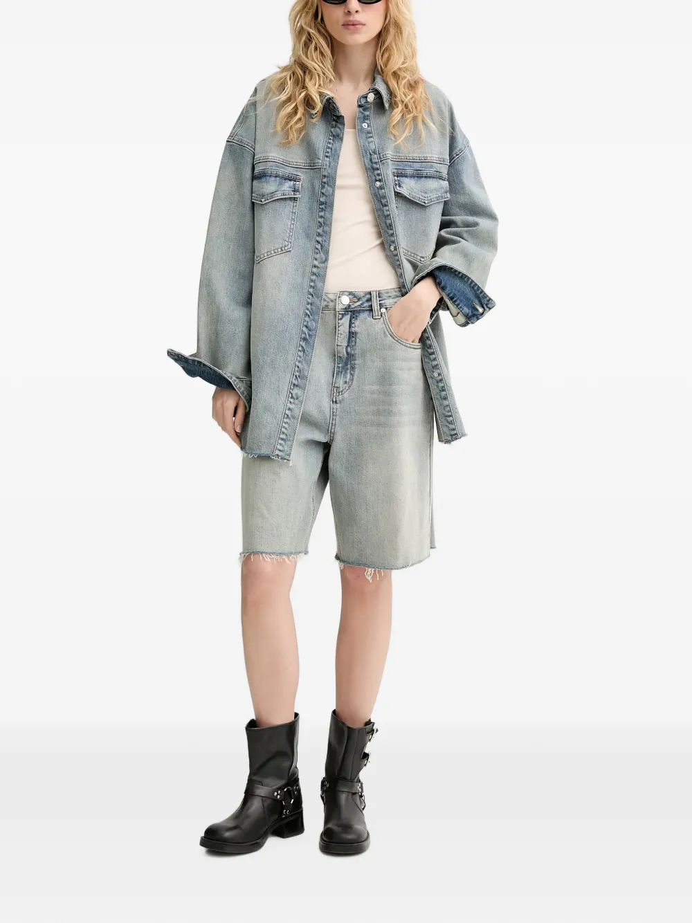 Gestuz GZnoma gerafelde denim shorts Blauw