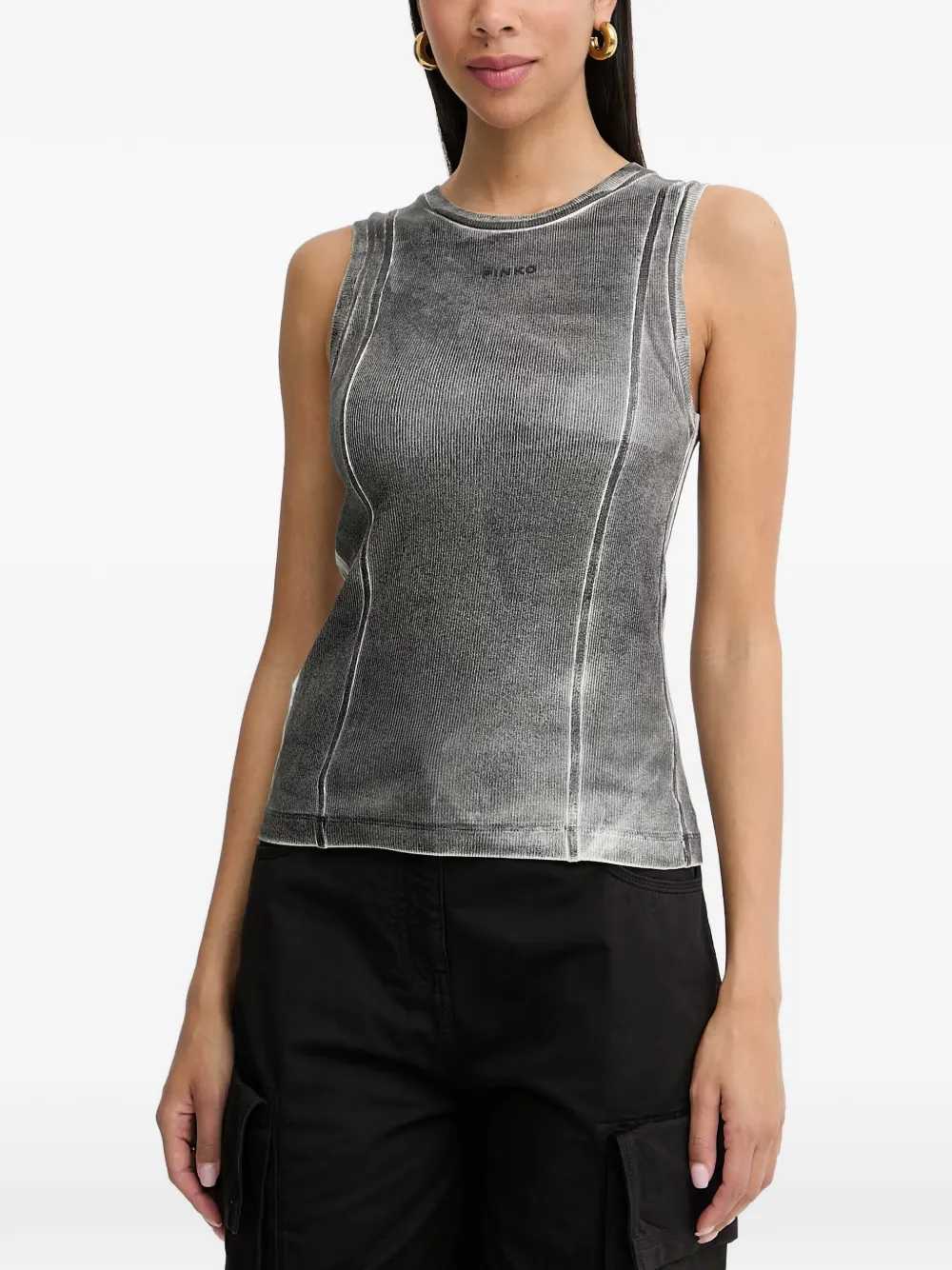 PINKO acid-wash ribbed top - Grigio