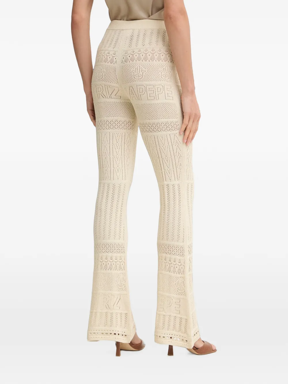 Patrizia Pepe Gebreide flared broek met logo Beige