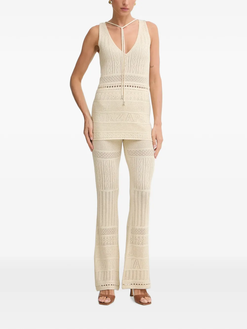 Patrizia Pepe Gebreide flared broek met logo Beige