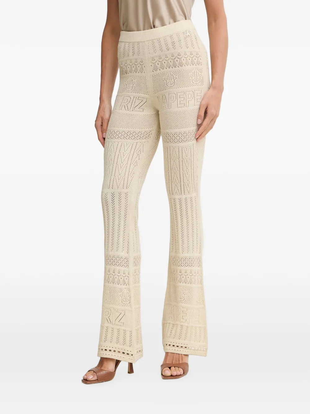 Patrizia Pepe logo-pointelle knit flared trousers - Toni neutri