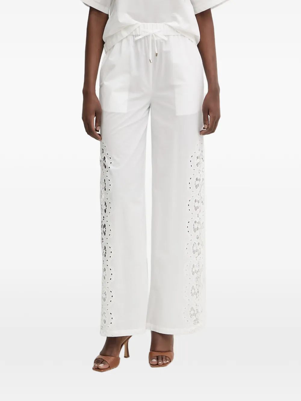 Patrizia Pepe lace-insert drawstring trousers - Weiß
