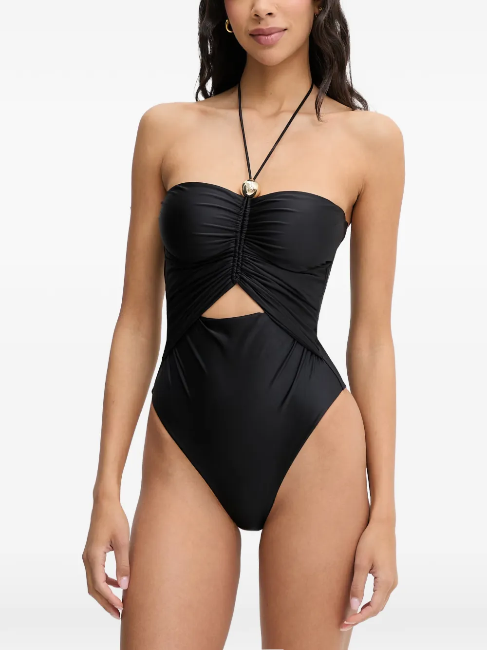 Patrizia Pepe cut-out ruched swimsuit - Schwarz