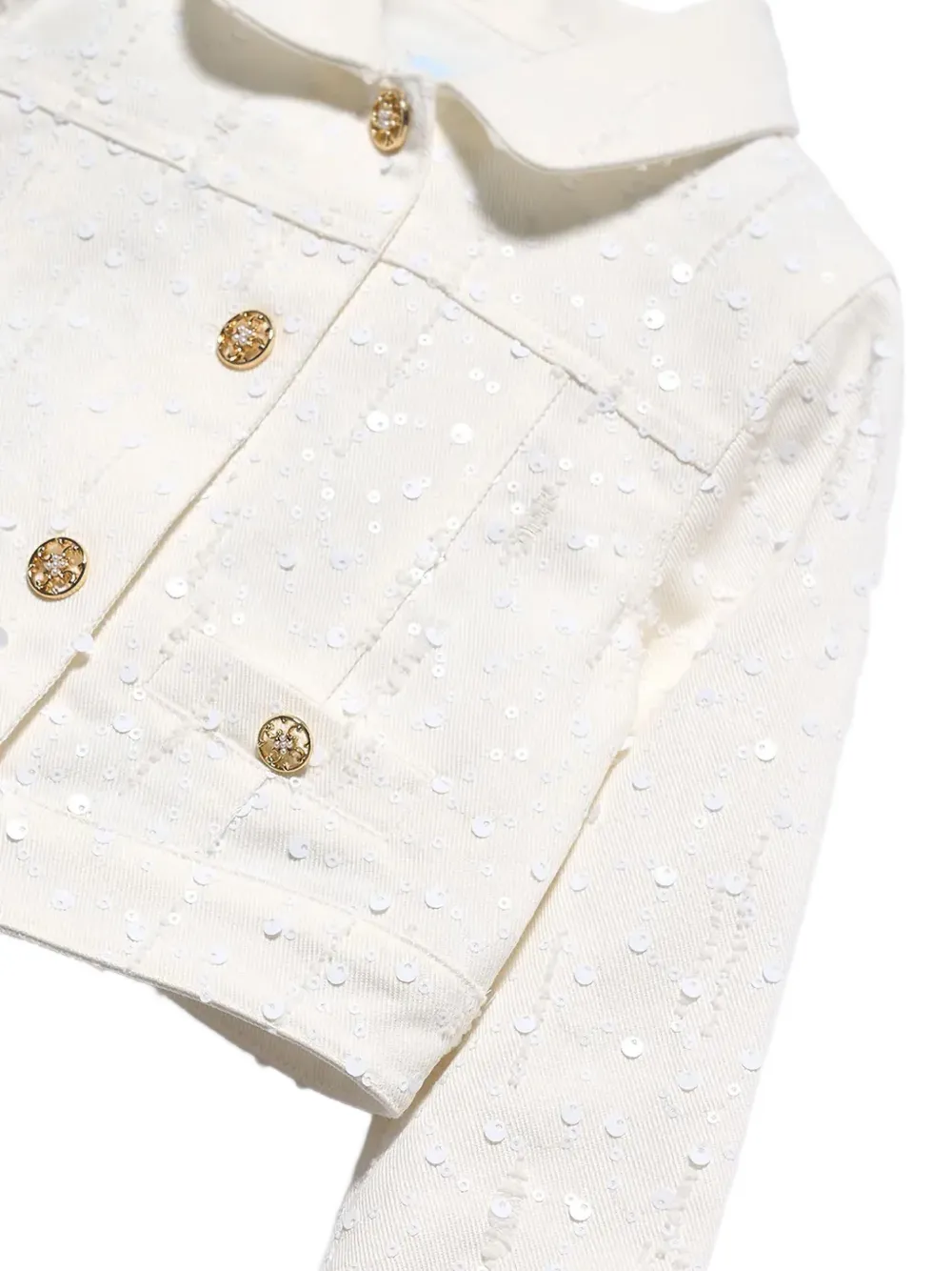 Abel & Lula Denim jack met gerafelde randen en verfraaid met pailletten Wit