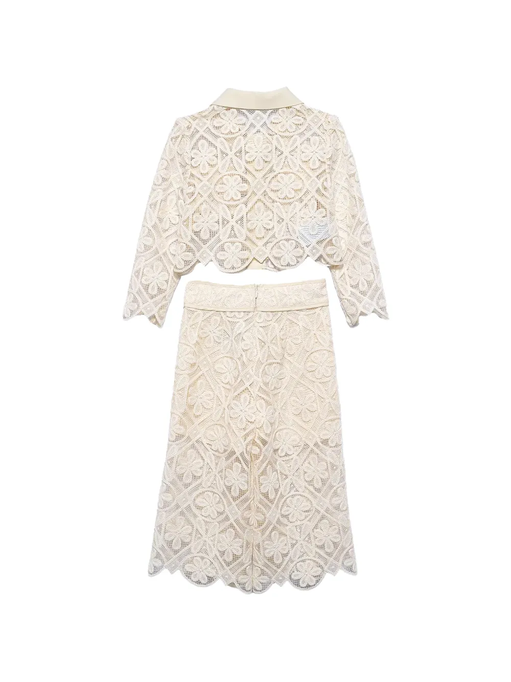 Abel & Lula Tweedelige set met cropped broek en bloemenkant Beige