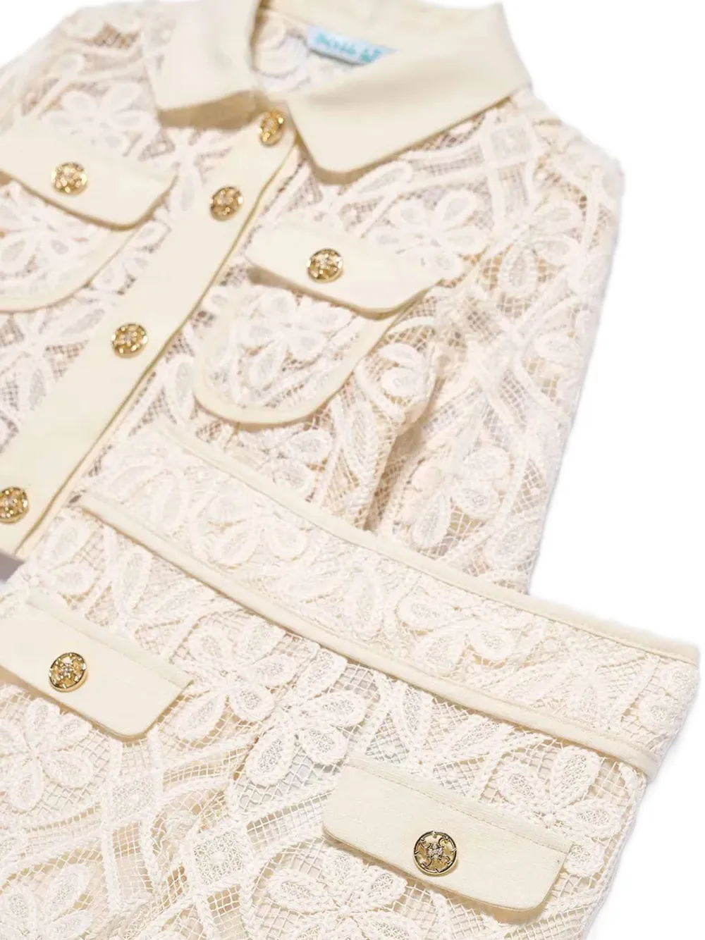 Abel & Lula Tweedelige set met cropped broek en bloemenkant Beige