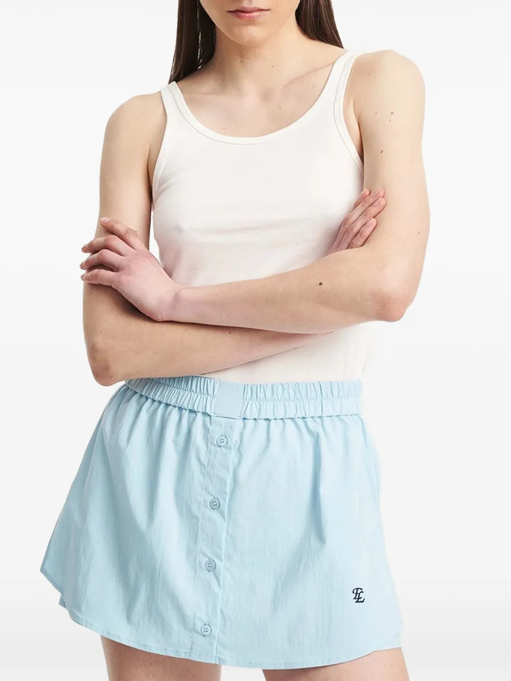Eleh button-front logo-embroidered shorts - Blu