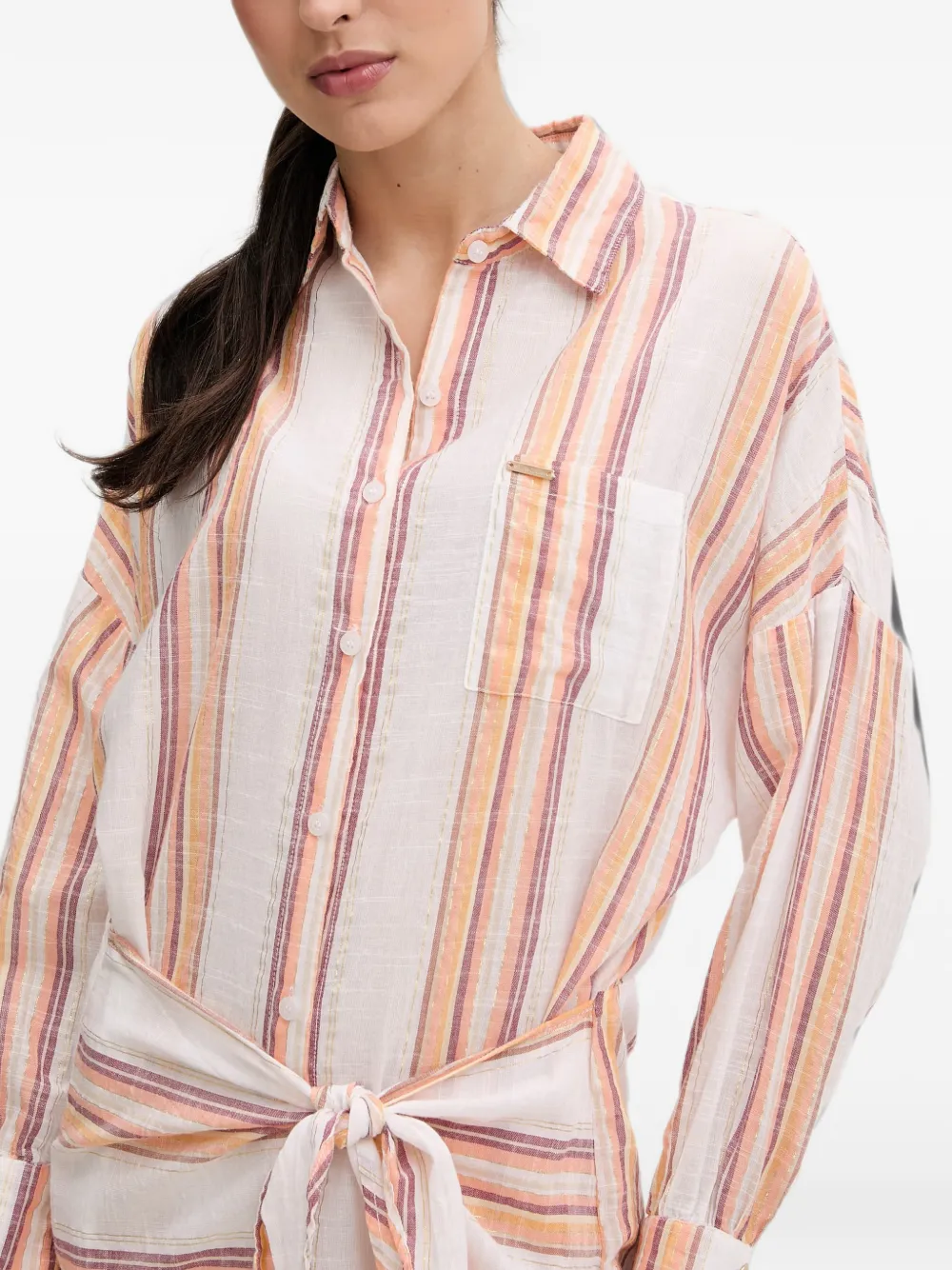 Melissa Odabash Sara gestreepte mini-jurk met gestrikte taille Wit