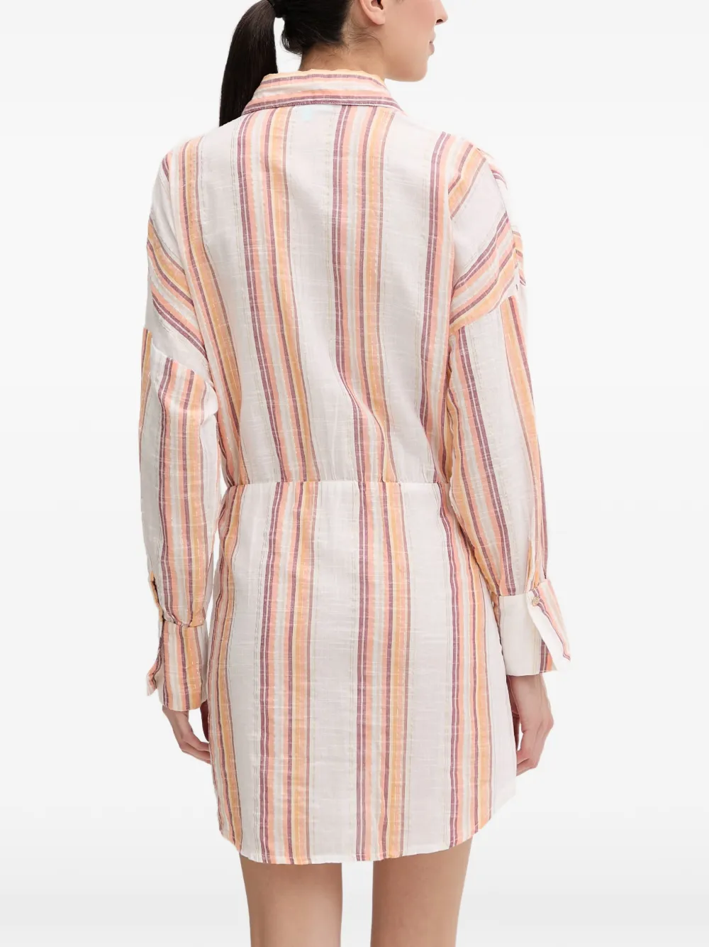 Melissa Odabash Sara gestreepte mini-jurk met gestrikte taille Wit
