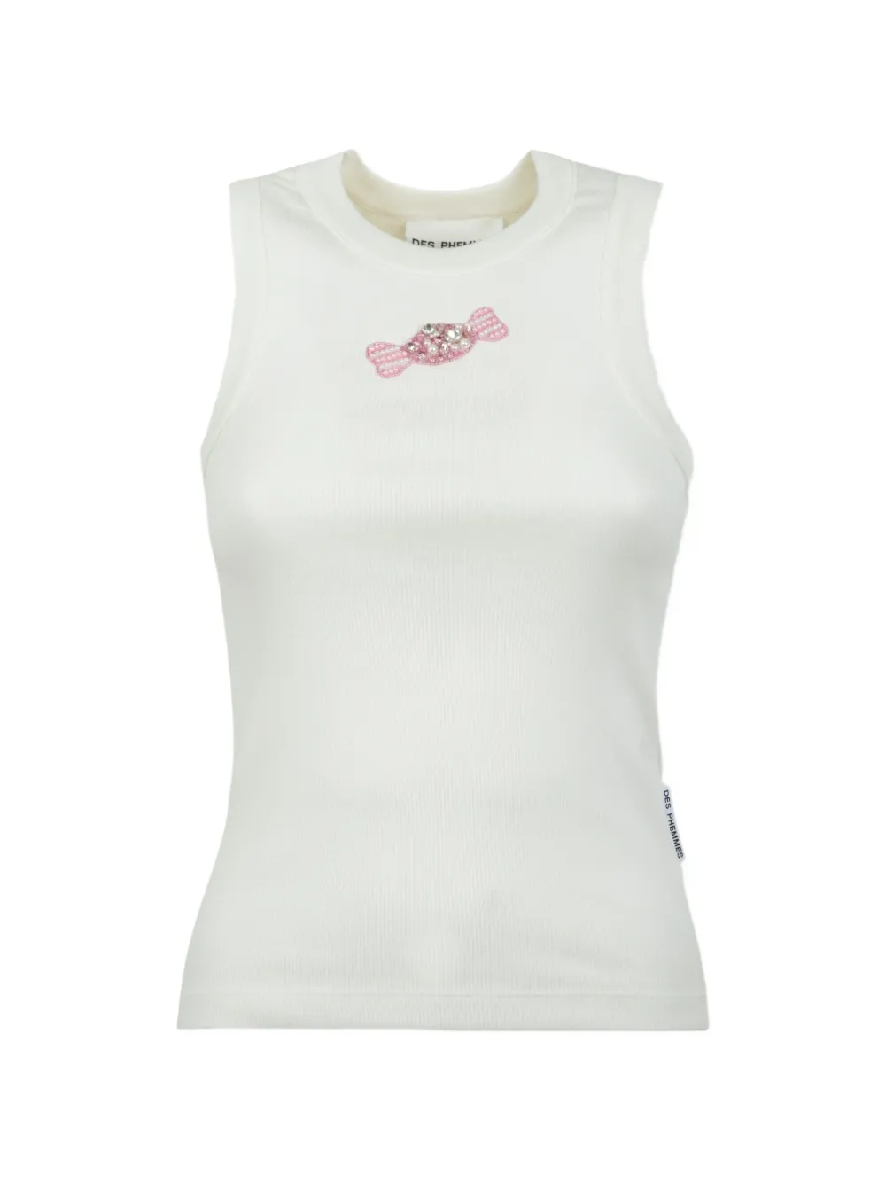 DES PHEMMES crystal-embellished ribbed tank top - Bianco