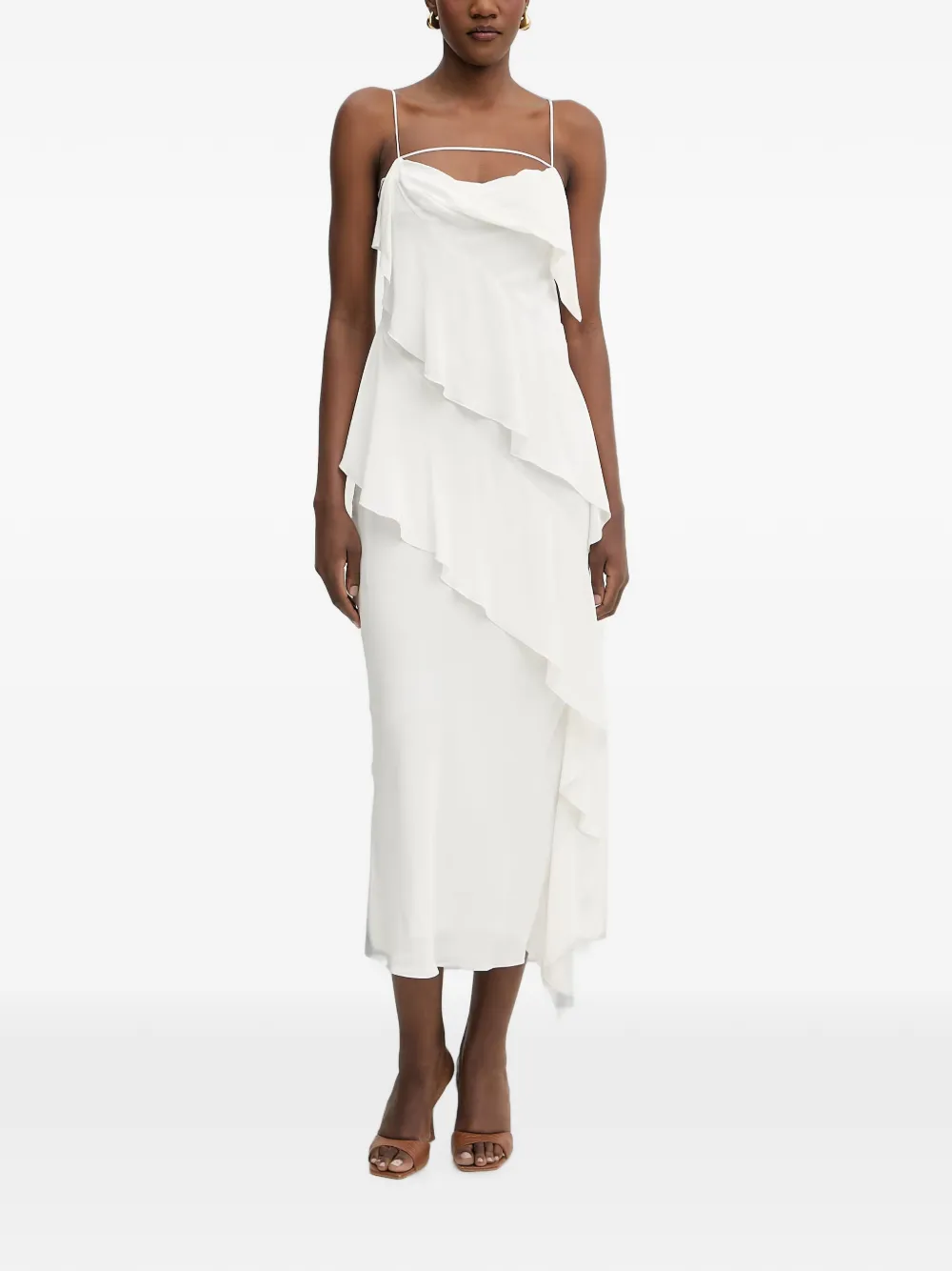 Patrizia Pepe ruffled asymmetric midi dress - Bianco