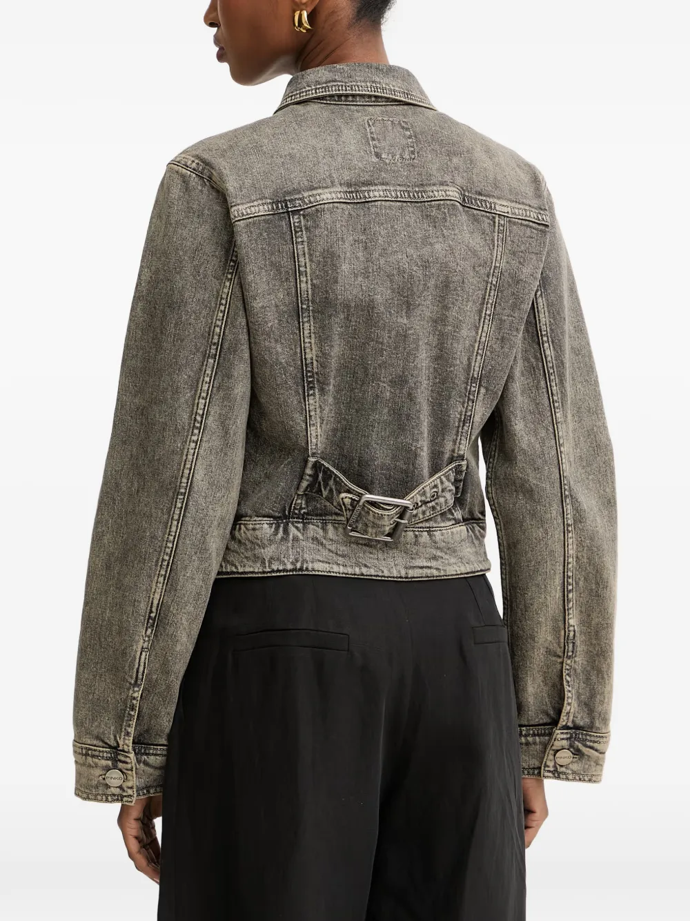 PINKO Denim jack met gesp en acid wassing Grijs