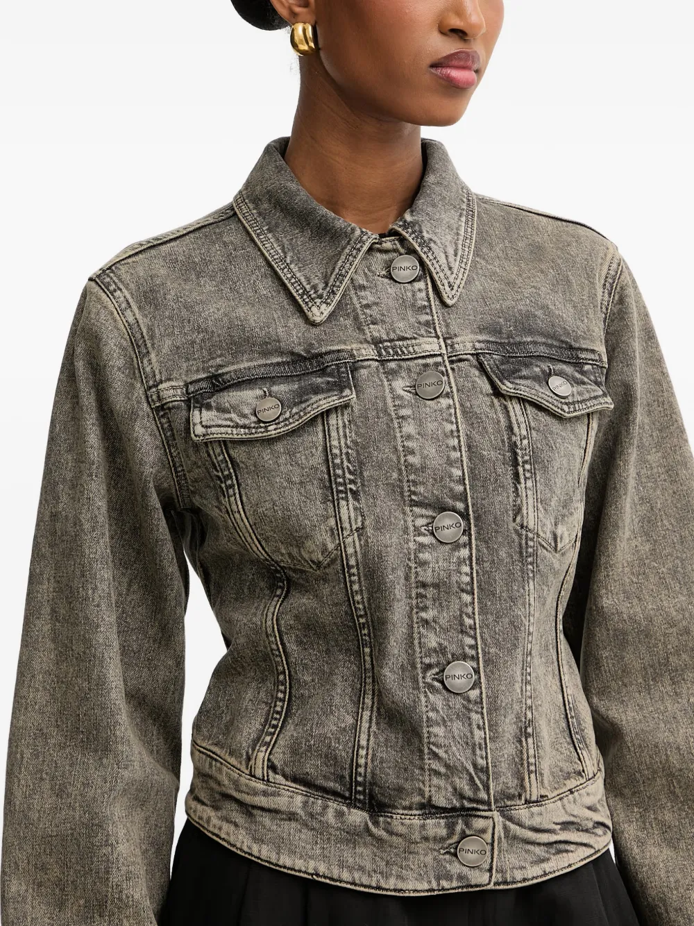 PINKO Denim jack met gesp en acid wassing Grijs