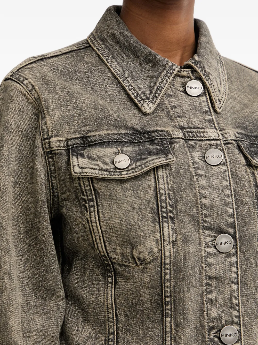 PINKO Denim jack met gesp en acid wassing Grijs