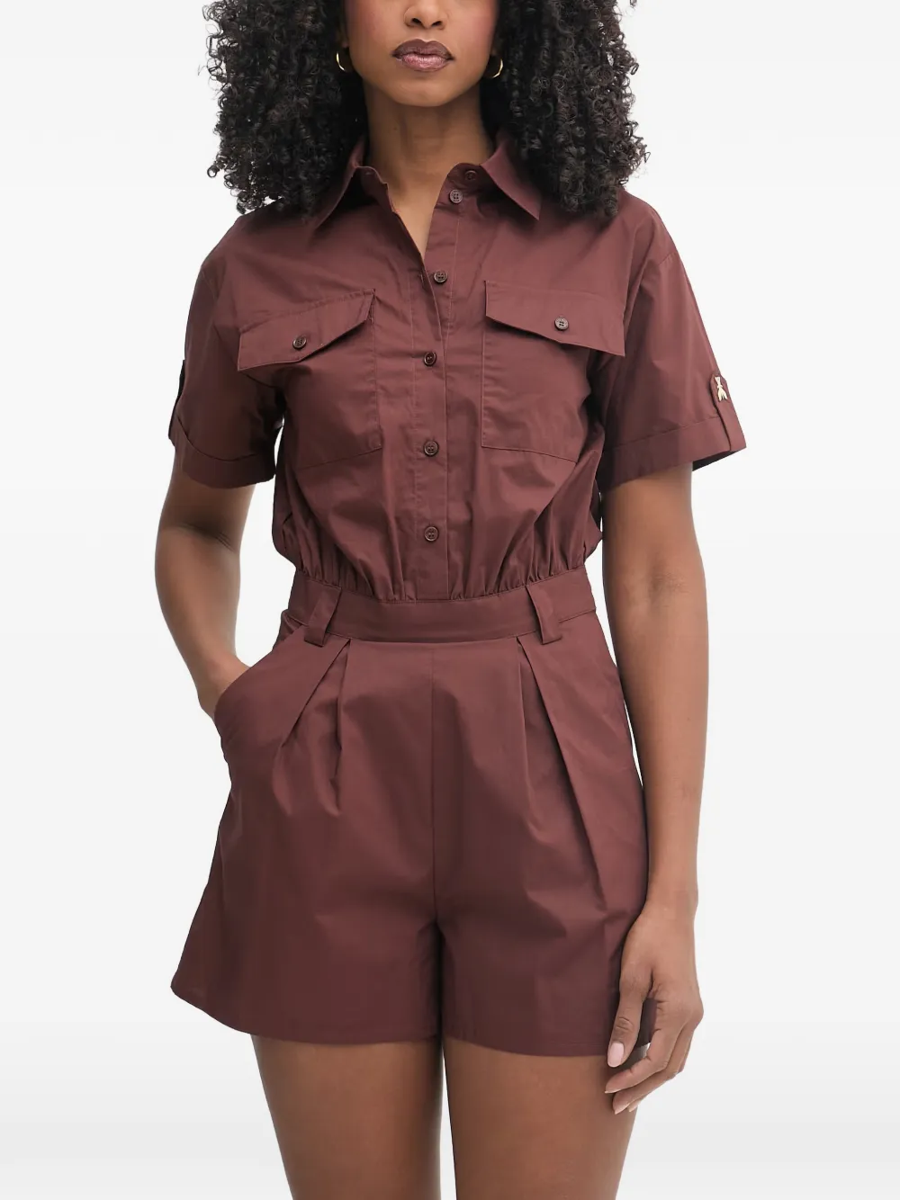 Patrizia Pepe button-up short-sleeve playsuit - Marrone
