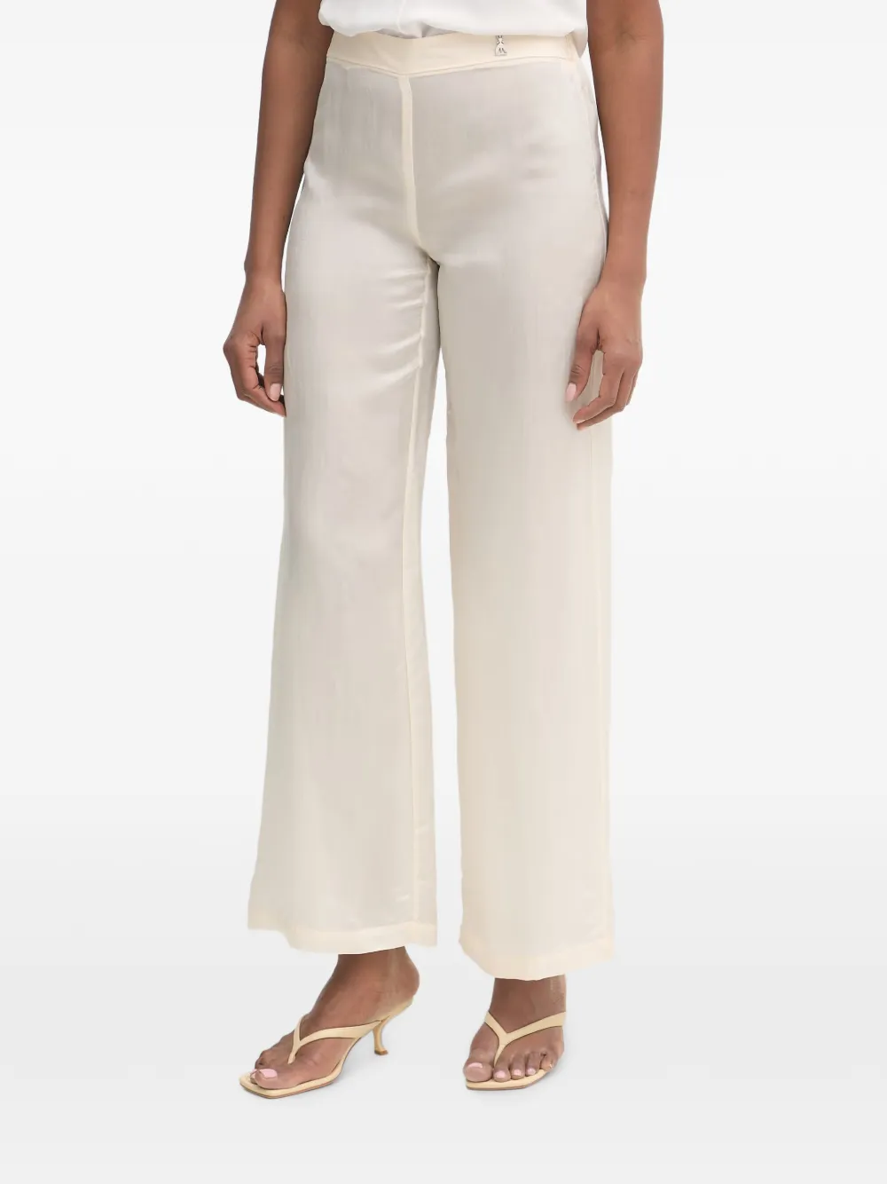 Patrizia Pepe logo-plaque wide-leg trousers - Nude