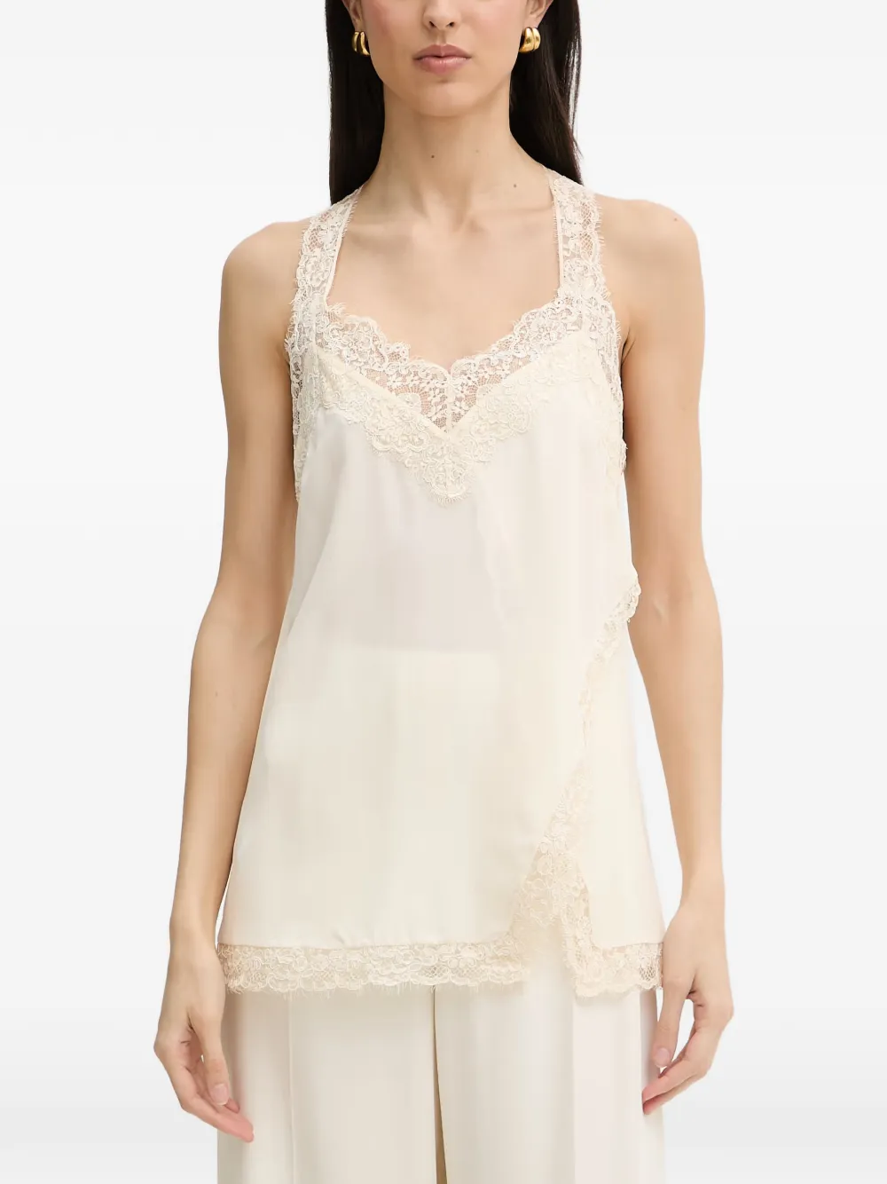 PINKO Tomino lace-trim racerback top - Toni neutri