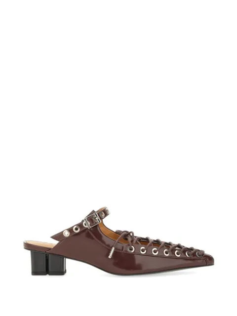 GANNI lace-up eyelet-embellished mules