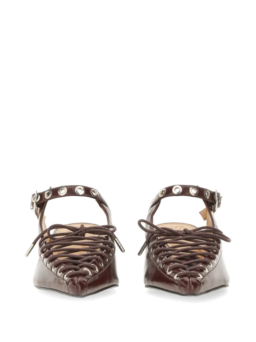 GANNI lace-up eyelet-embellished mules Rood