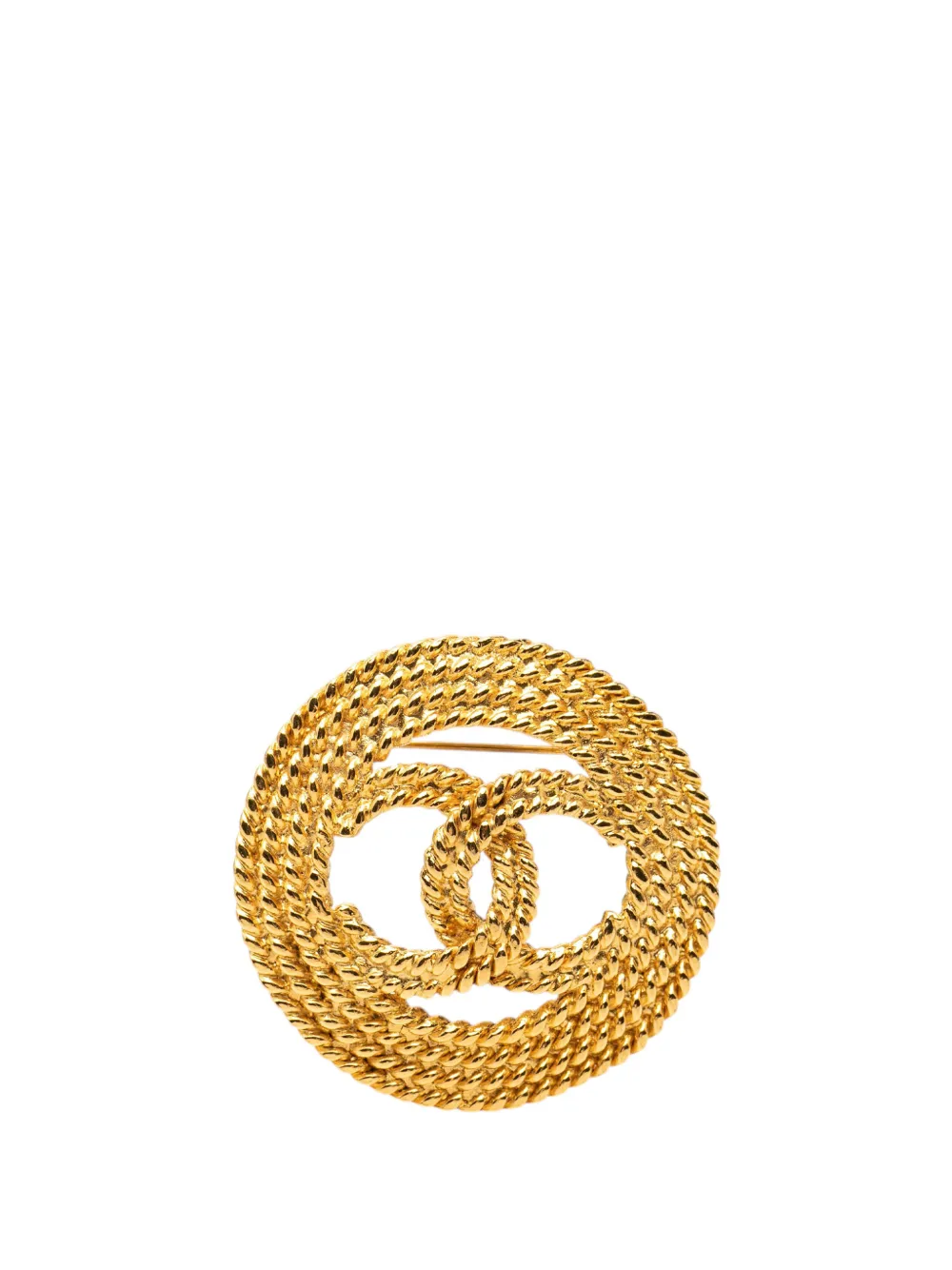 CHANEL Pre-Owned 1980-1990 Gold Plated Round Rope CC Brooch costume brooch - Oro