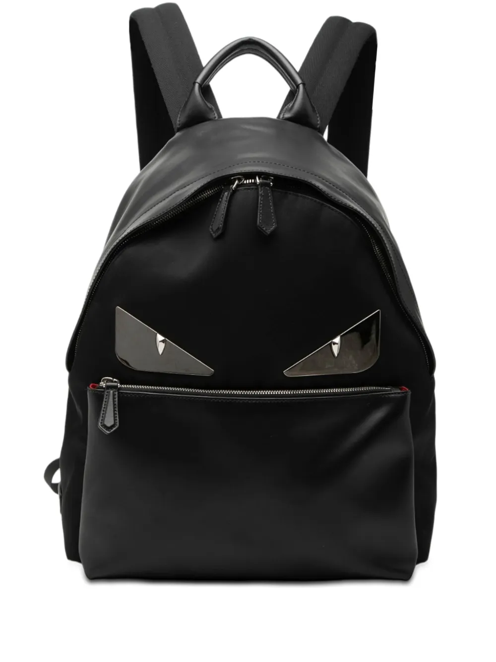 Pre-owned Fendi 2010-2026 Nylon And Leather Bug Eyes Monster Backpack In Black